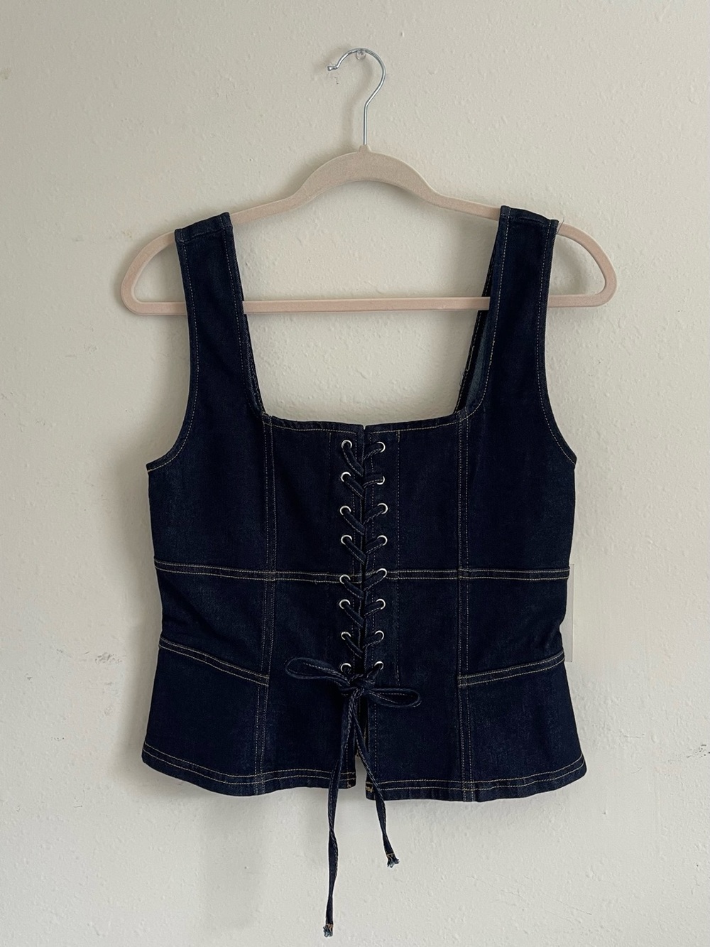 Moon River Blue Lace-Up Denim Tank